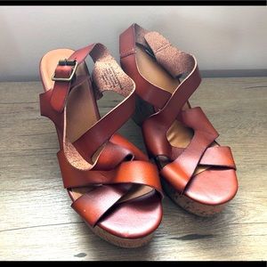 Mossimo Brown Leather and Cork wedges Sz8